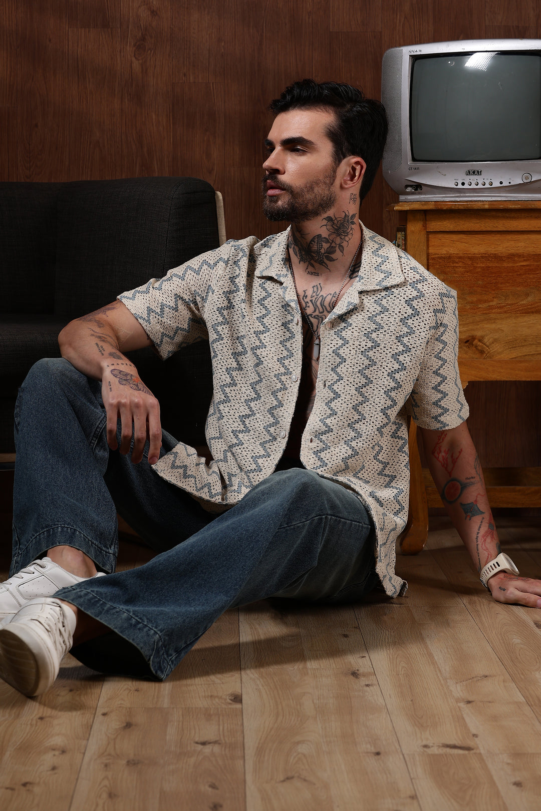 Blue Zig-Zag Crochet Shirt