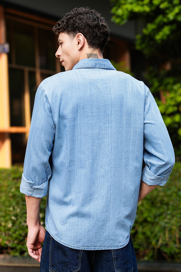 Solids : Ice Washed Blue Long Sleeve Shirt