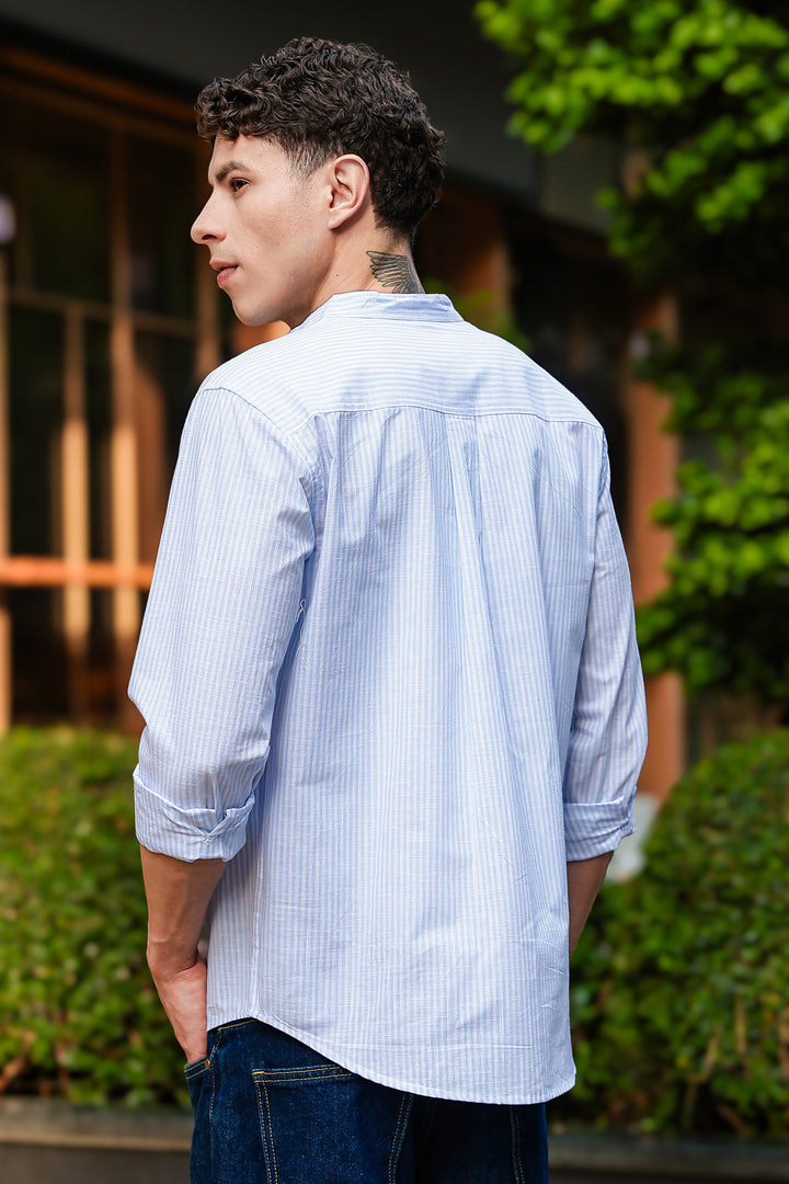 Nautical: Light bLue Stripes Embroidery Shirt