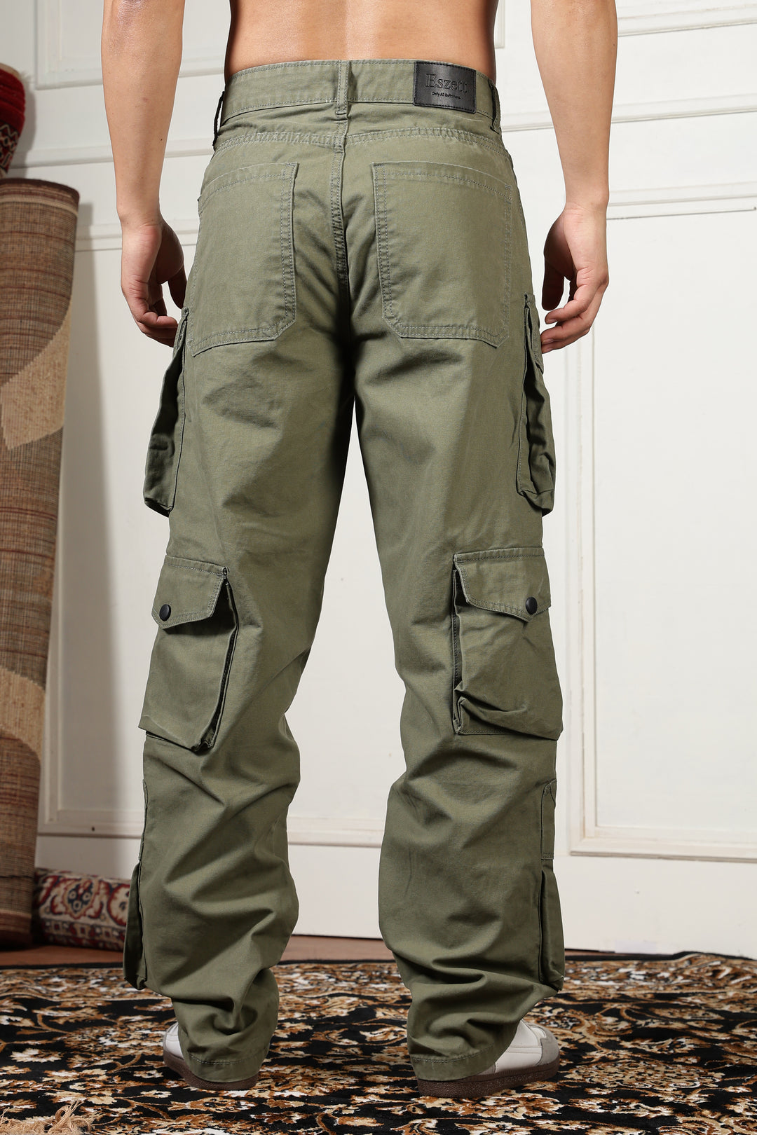 Green Canvas Multi- Pocket Cargo Pants