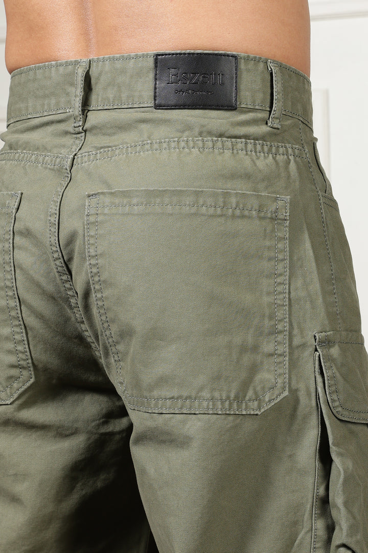 Green Canvas Multi- Pocket Cargo Pants