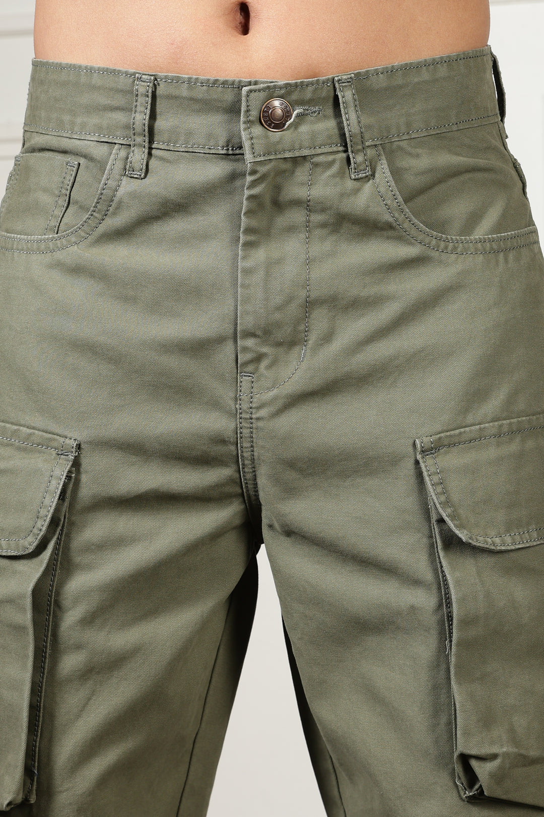 Green Canvas Multi- Pocket Cargo Pants