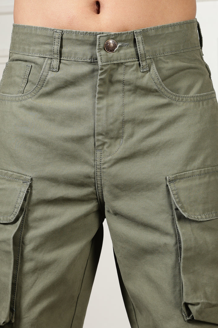 Green Canvas Multi- Pocket Cargo Pants