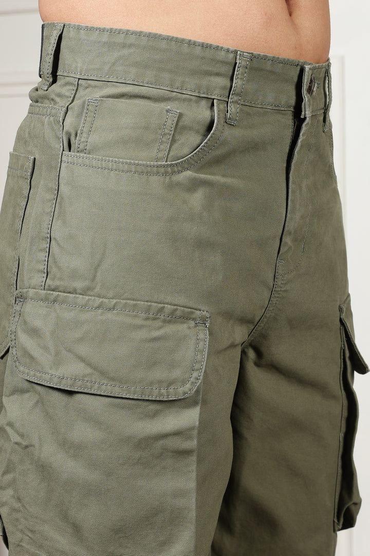 Green Canvas Multi- Pocket Cargo Pants