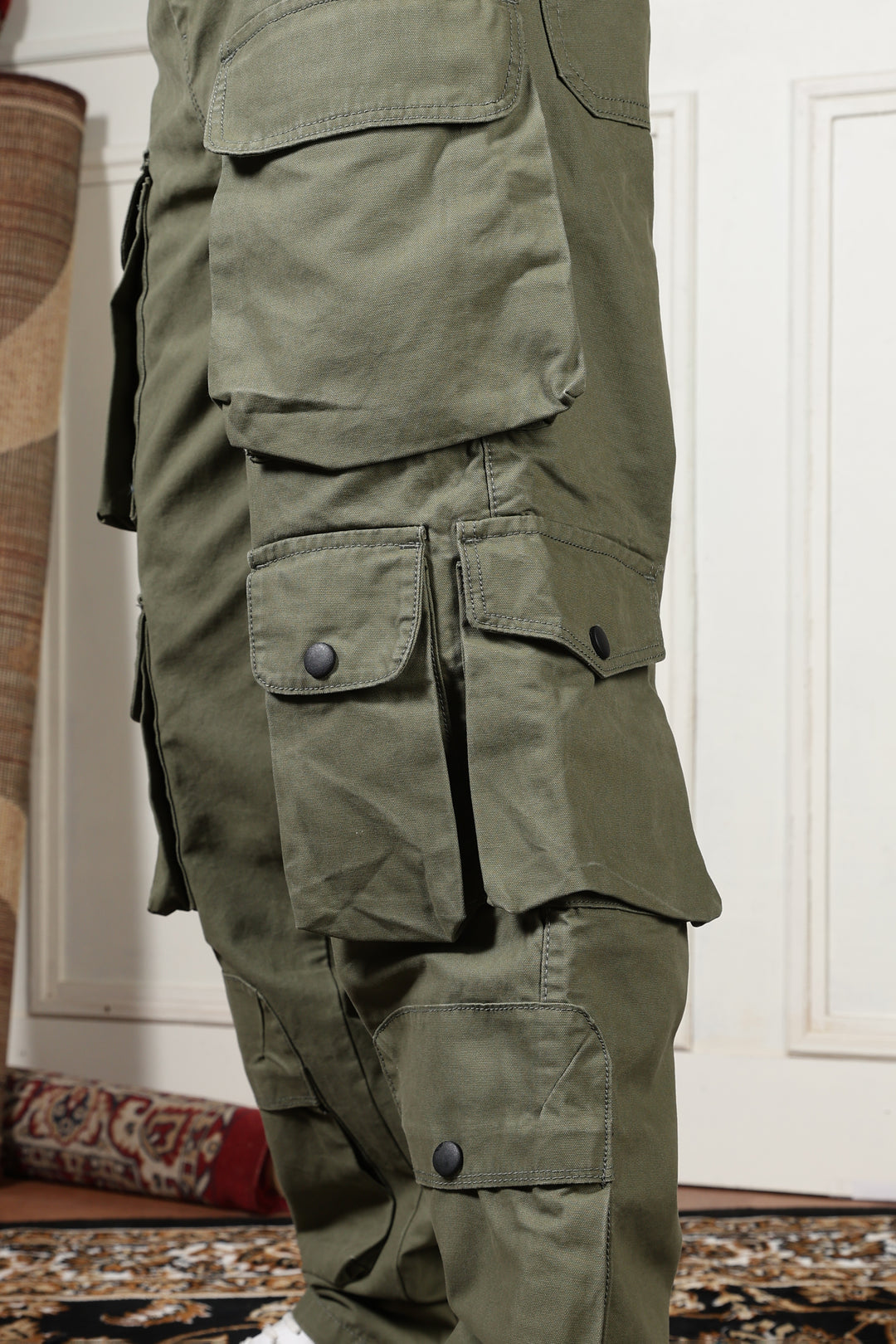Green Canvas Multi- Pocket Cargo Pants