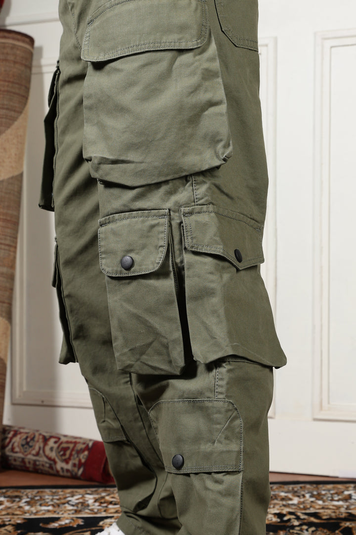 Green Canvas Multi- Pocket Cargo Pants