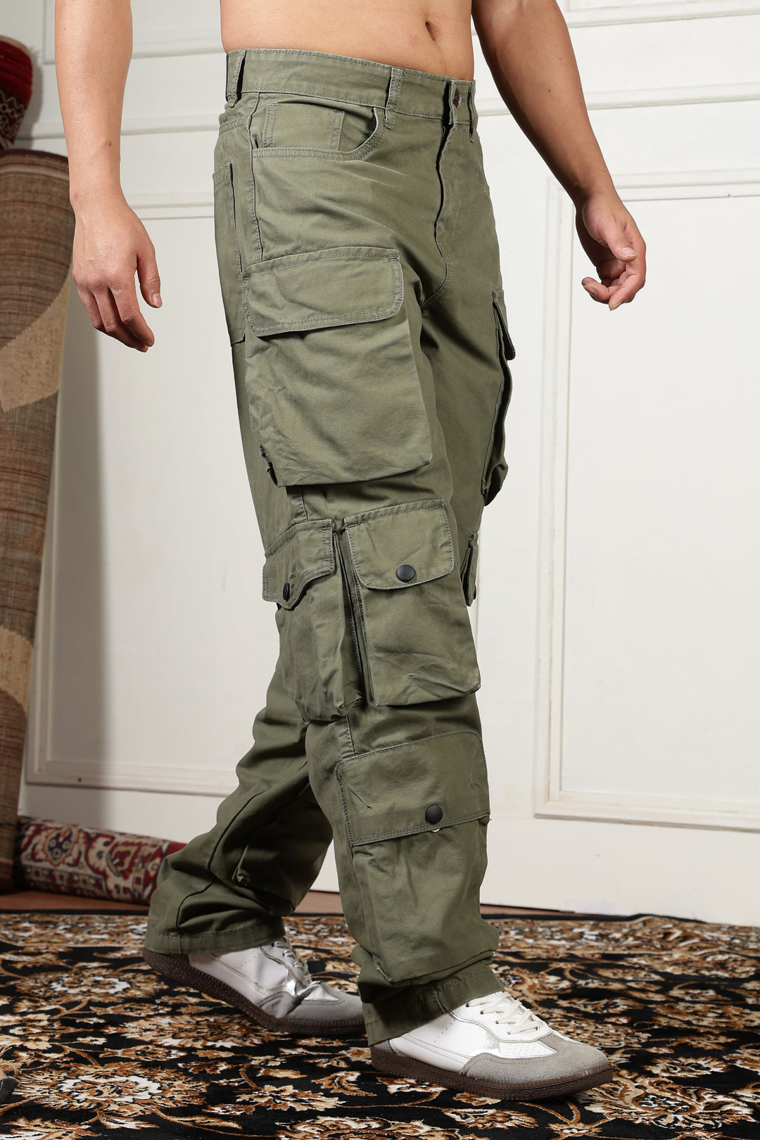 Green Canvas Multi- Pocket Cargo Pants