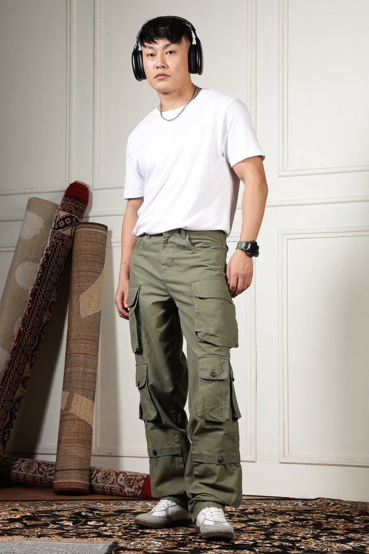 Green Canvas Multi- Pocket Cargo Pants