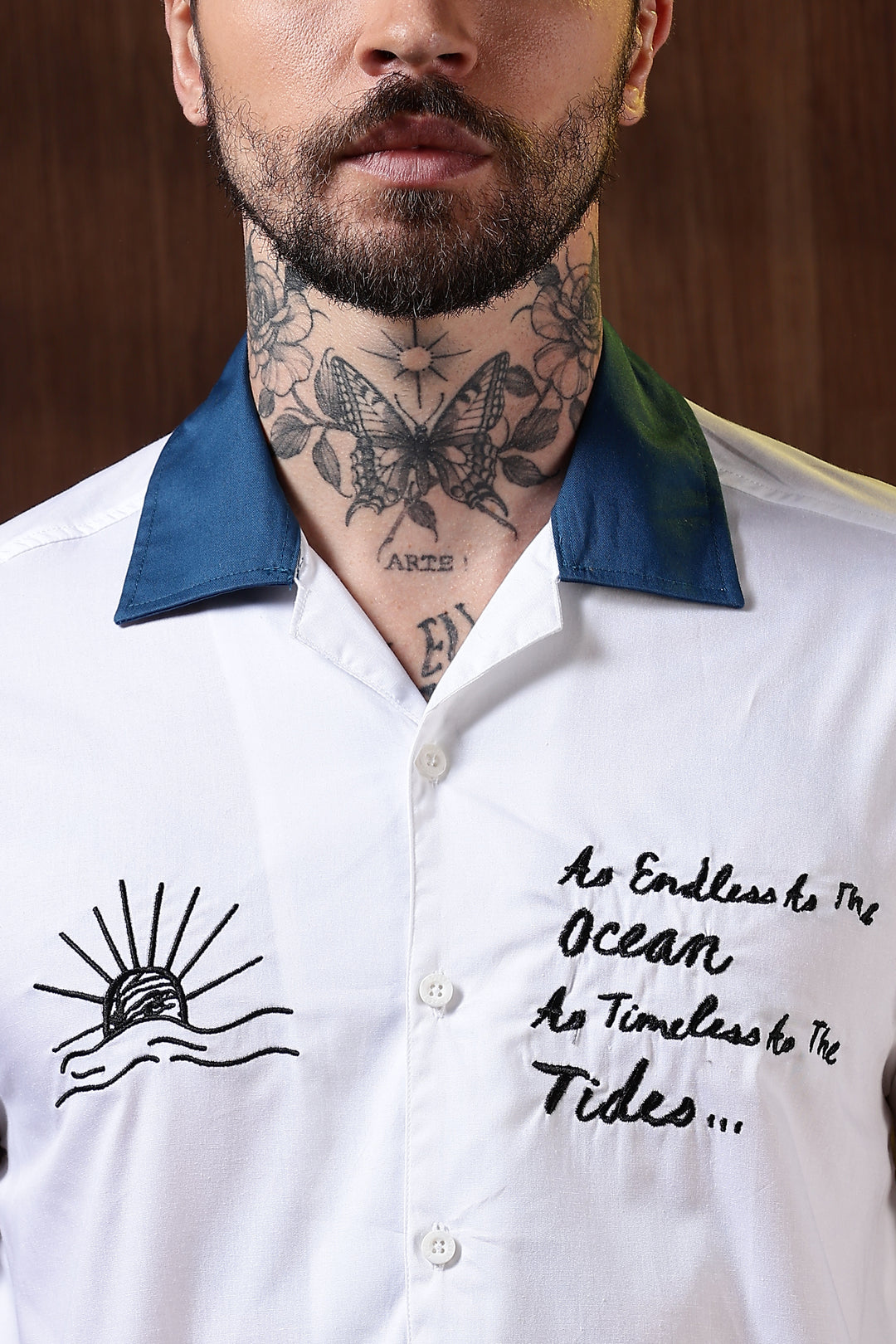 Limitless: Embroidery White Cotton Cuban Shirt