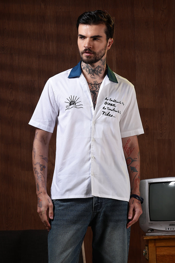 Limitless: Embroidery White Cotton Cuban Shirt