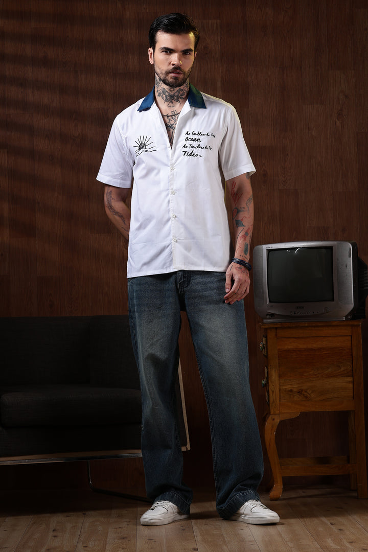 Limitless: Embroidery White Cotton Cuban Shirt