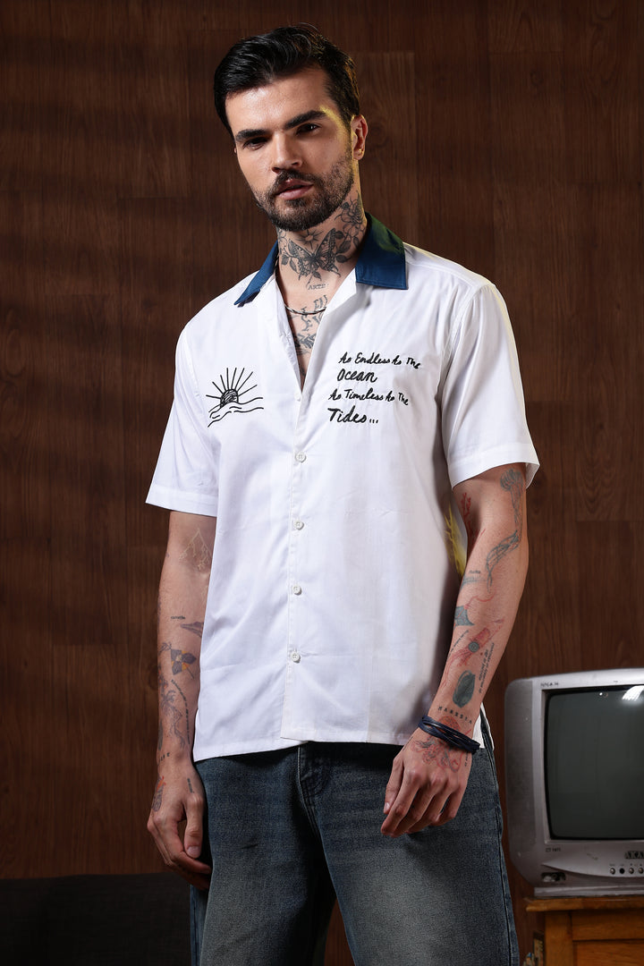 Limitless: Embroidery White Cotton Cuban Shirt