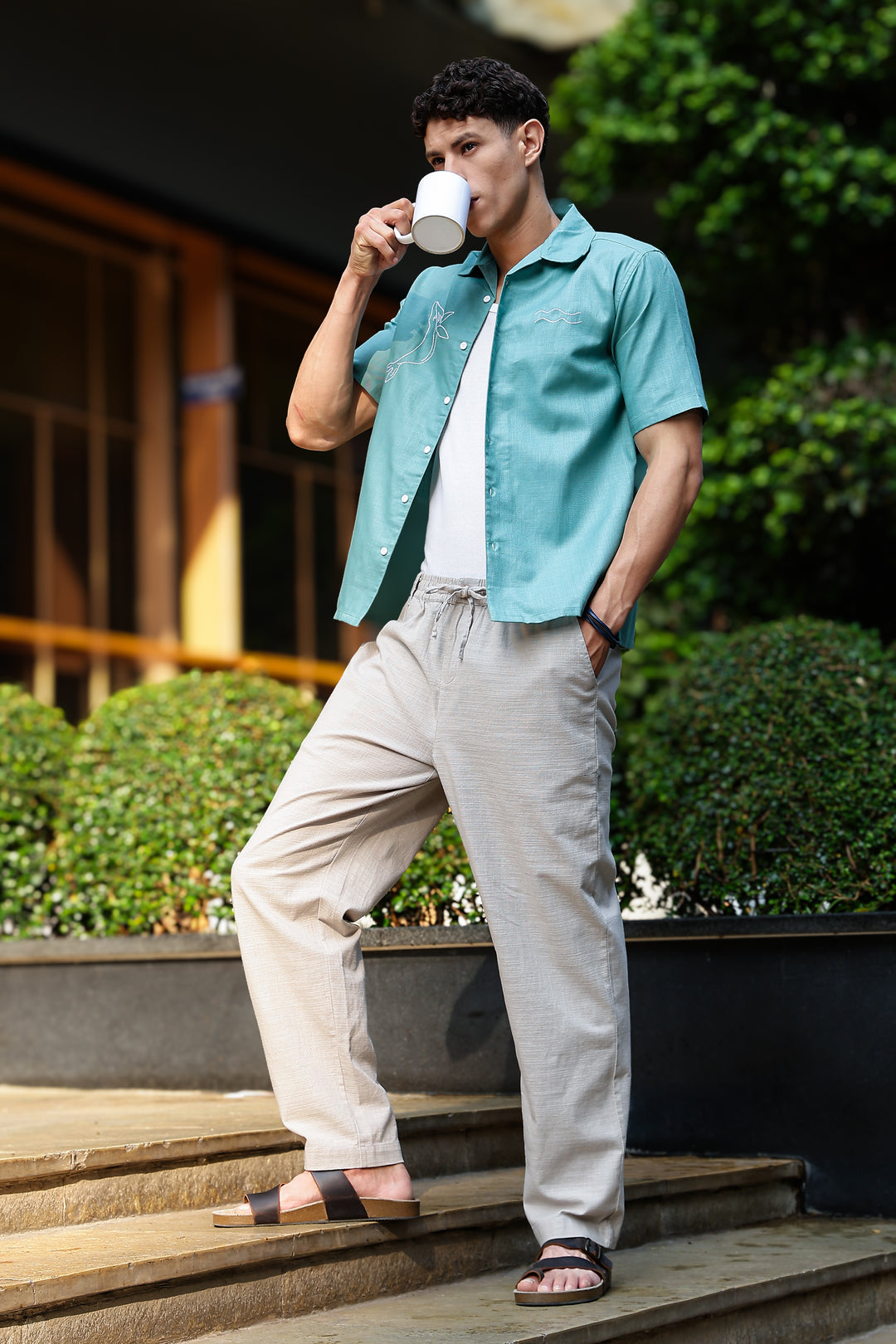 Linen : Cream Baggy Trousers