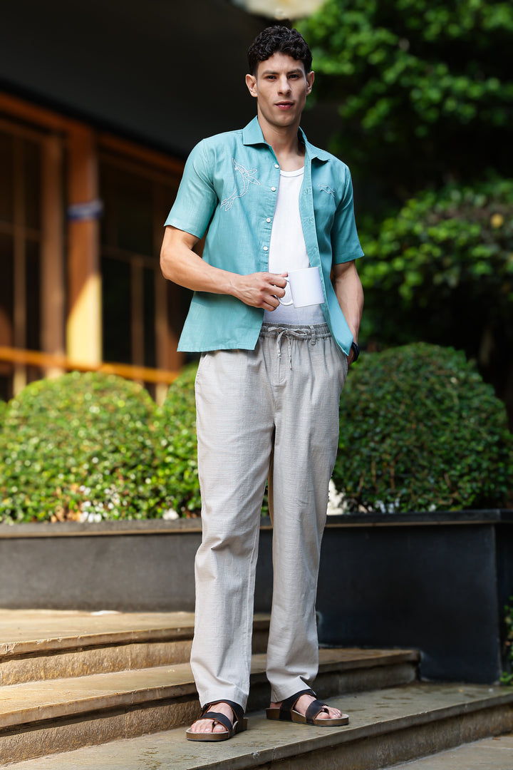 Linen : Cream Baggy Trousers