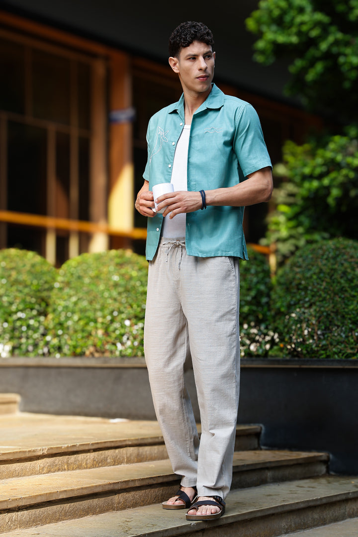 Linen : Cream Baggy Trousers