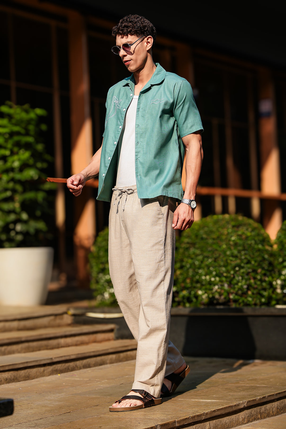 Whale Embroidery : Sea Green Oversized Shirt