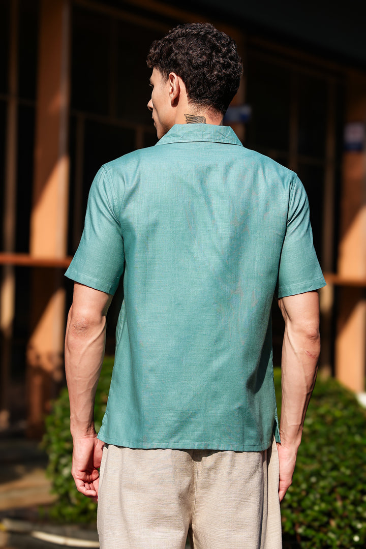 Whale Embroidery : Sea Green Oversized Shirt
