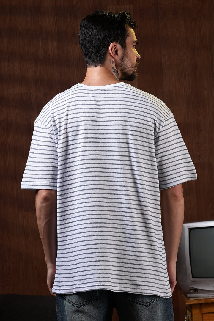Offline: White Stripes Embroidery Oversized T-shirt