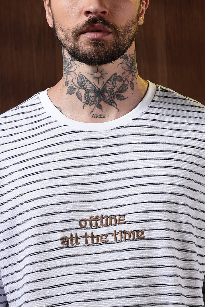 Offline: White Stripes Embroidery Oversized T-shirt