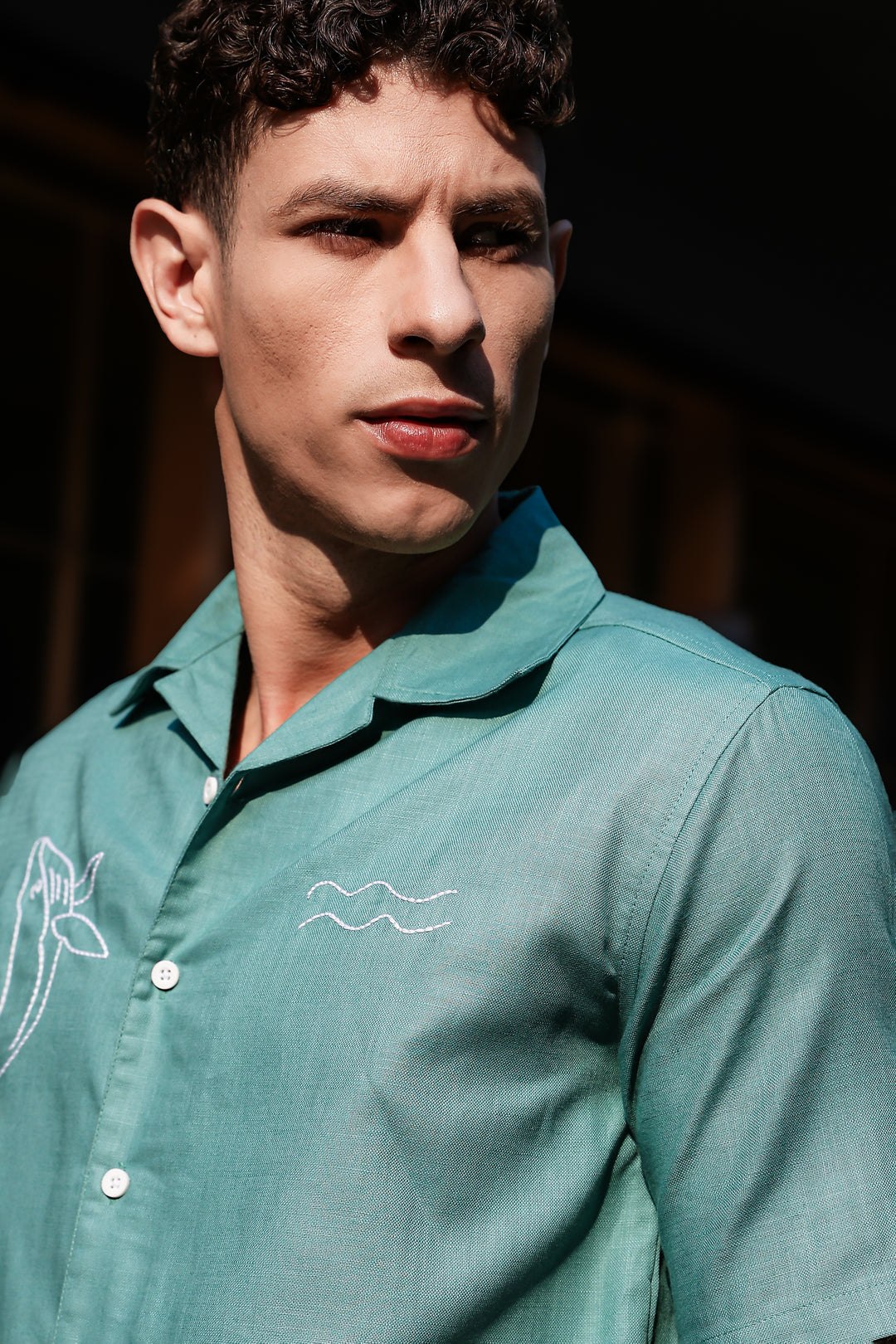 Whale Embroidery : Sea Green Oversized Shirt