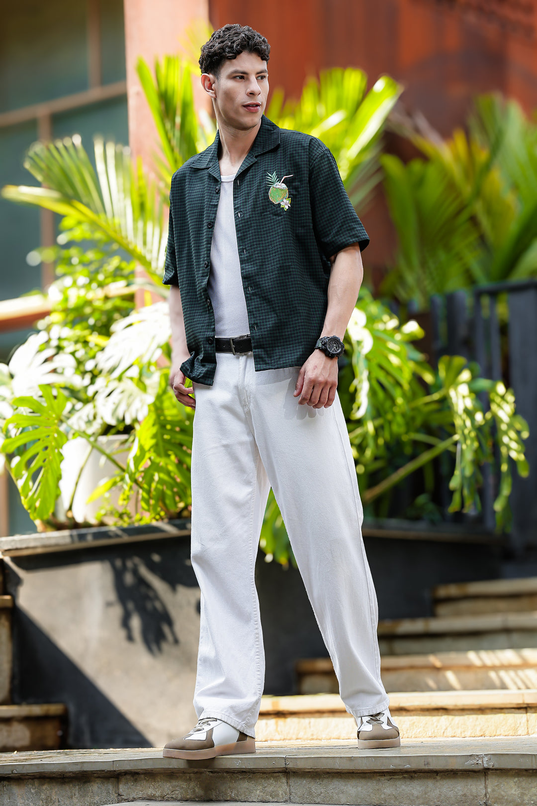 Plaid: Coconut Green Oversized Embroidery Shirt