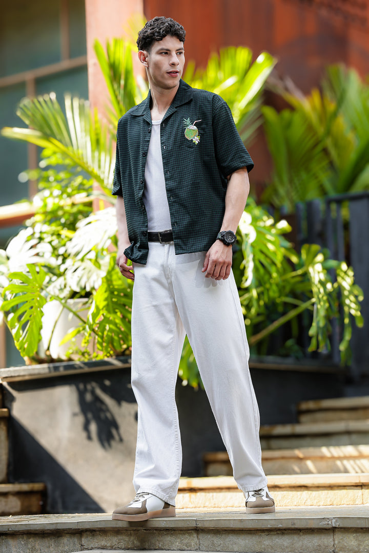 Plaid: Coconut Green Oversized Embroidery Shirt