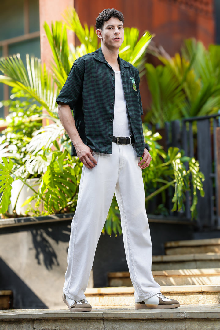 Plaid: Coconut Green Oversized Embroidery Shirt