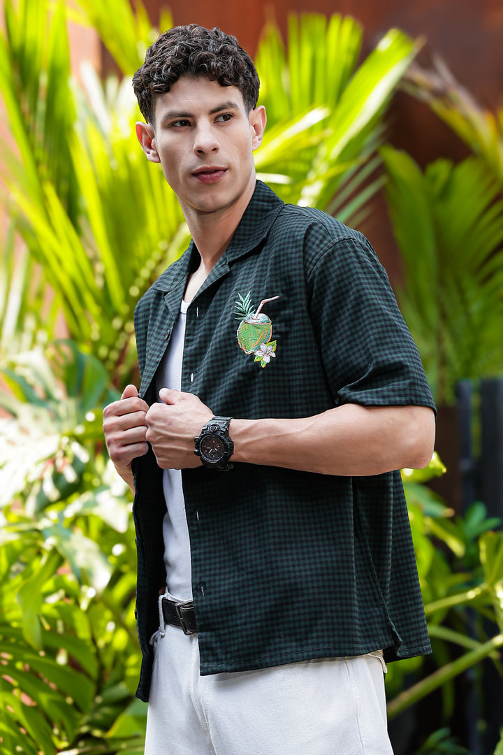 Plaid: Coconut Green Oversized Embroidery Shirt