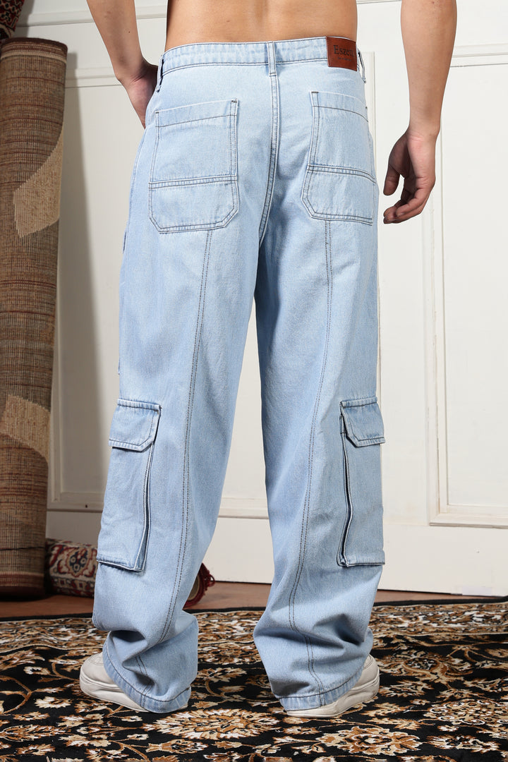 Glacial Blue Baggy Cargo Pants