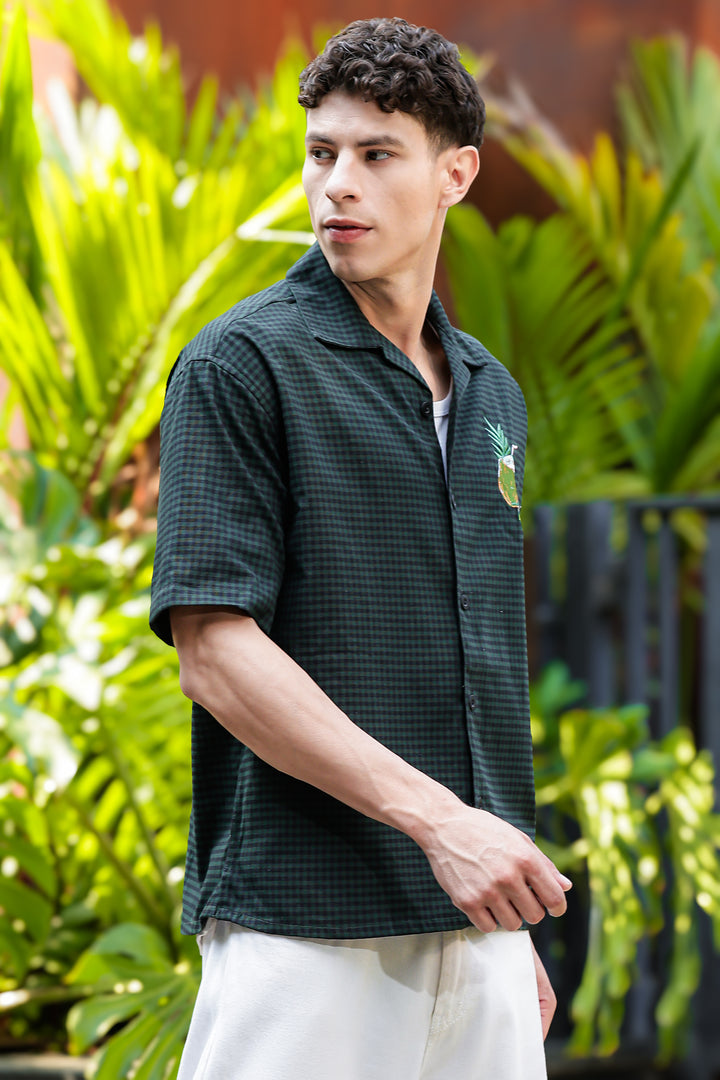 Plaid: Coconut Green Oversized Embroidery Shirt
