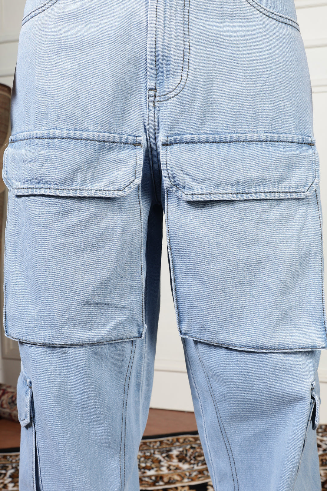 Glacial Blue Baggy Cargo Pants