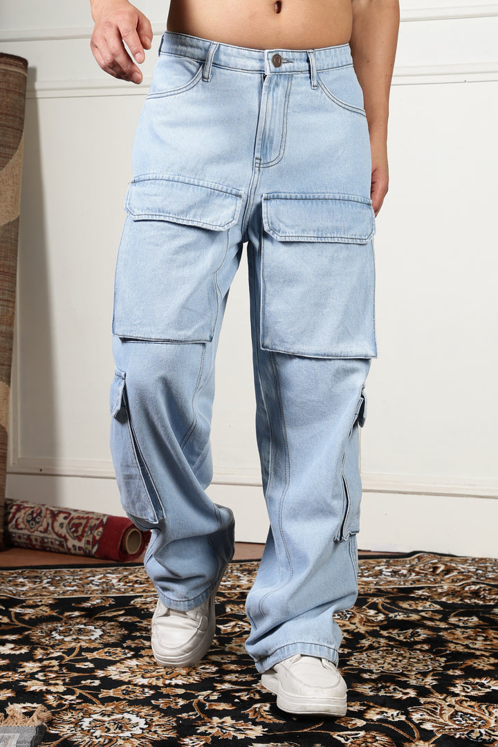 Glacial Blue Baggy Cargo Pants