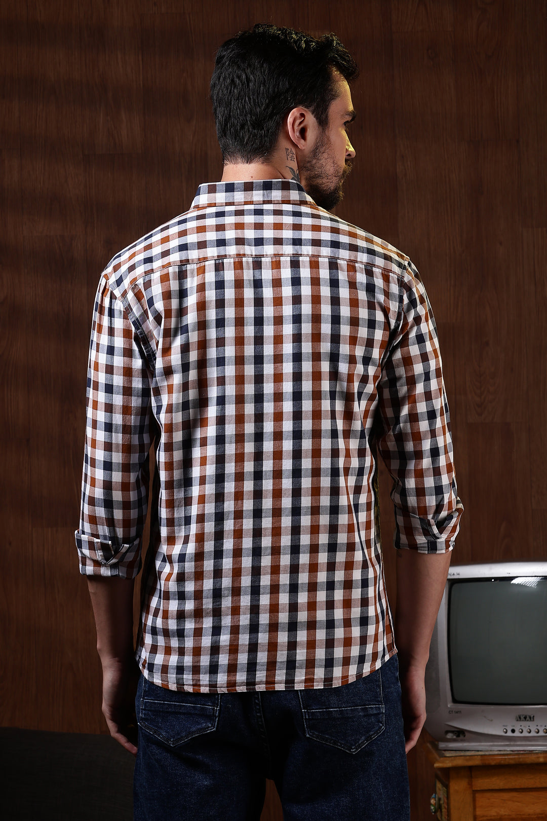 Twill: Brown & White Checks Shirt