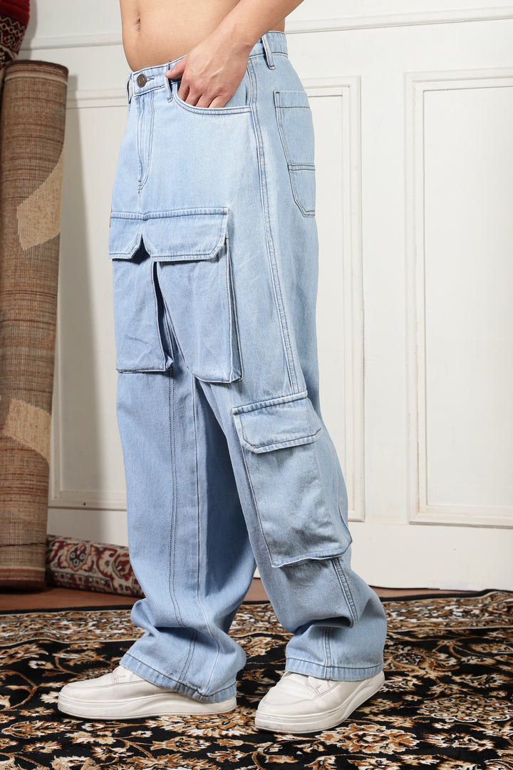 Glacial Blue Baggy Cargo Pants