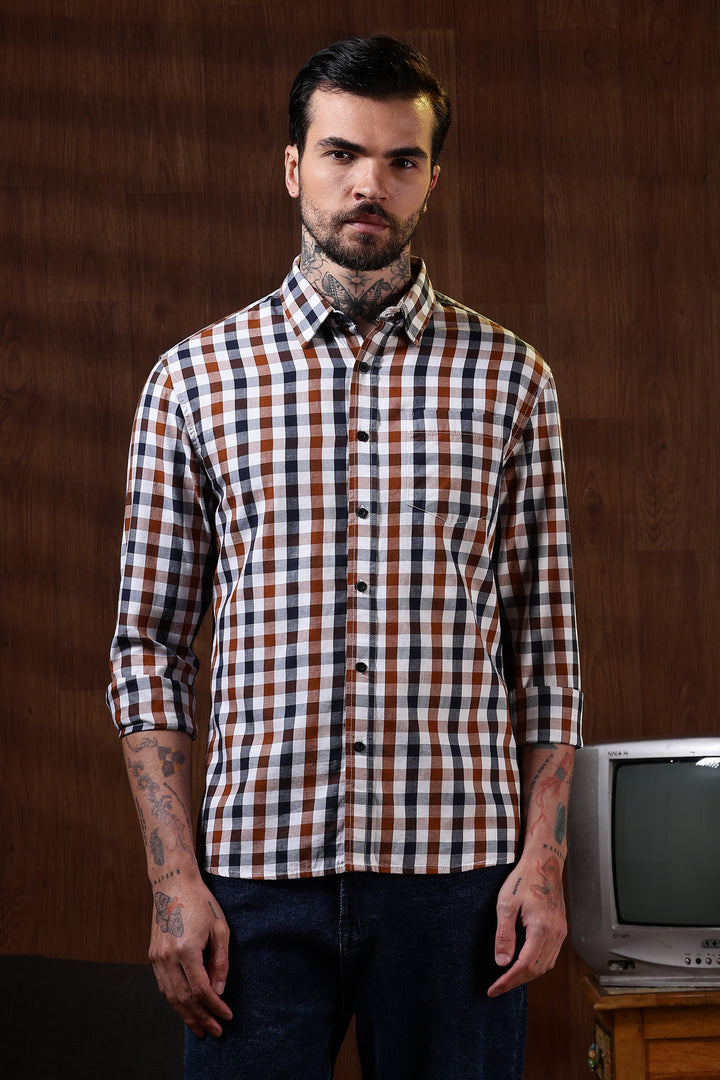 Twill: Brown & White Checks Shirt