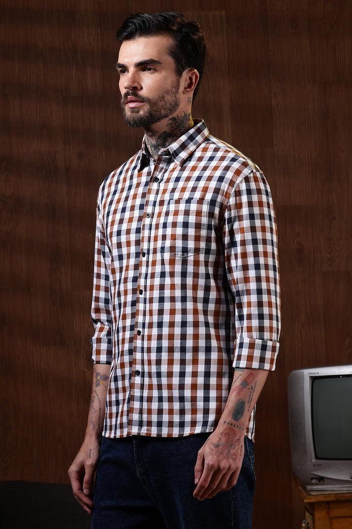 Twill: Brown & White Checks Shirt
