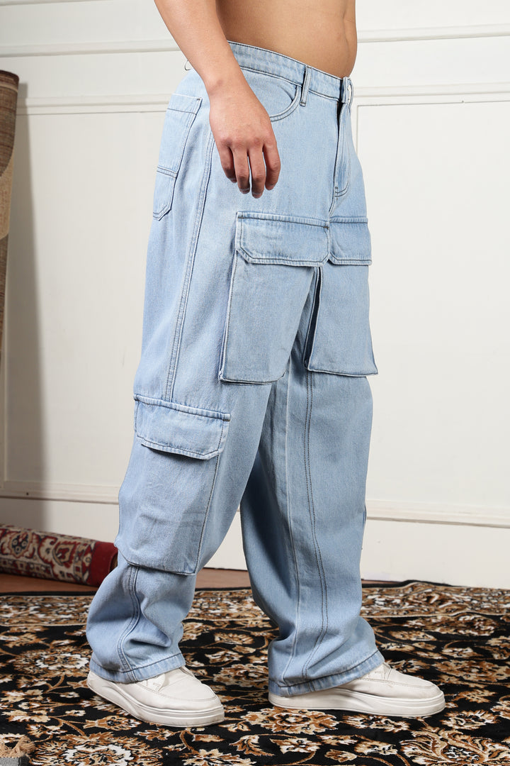 Glacial Blue Baggy Cargo Pants