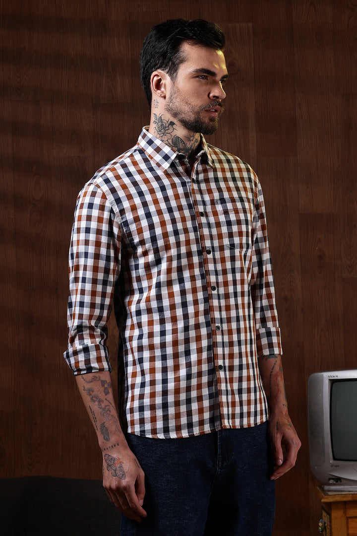 Twill: Brown & White Checks Shirt