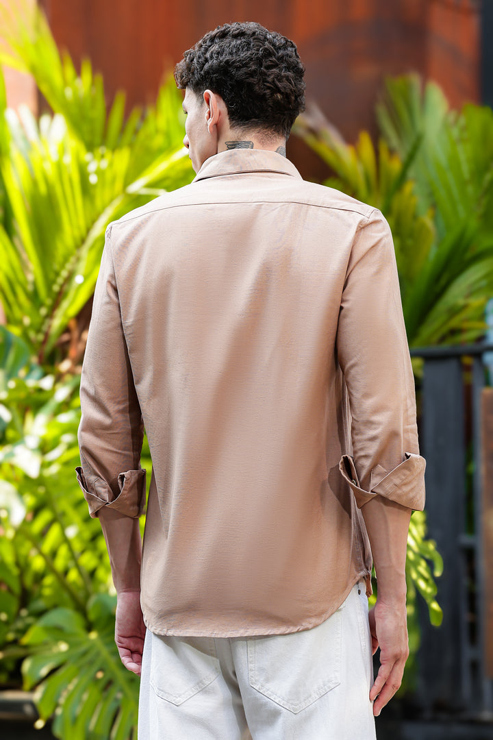 Rustic Flower Embroidery Brown Shirt