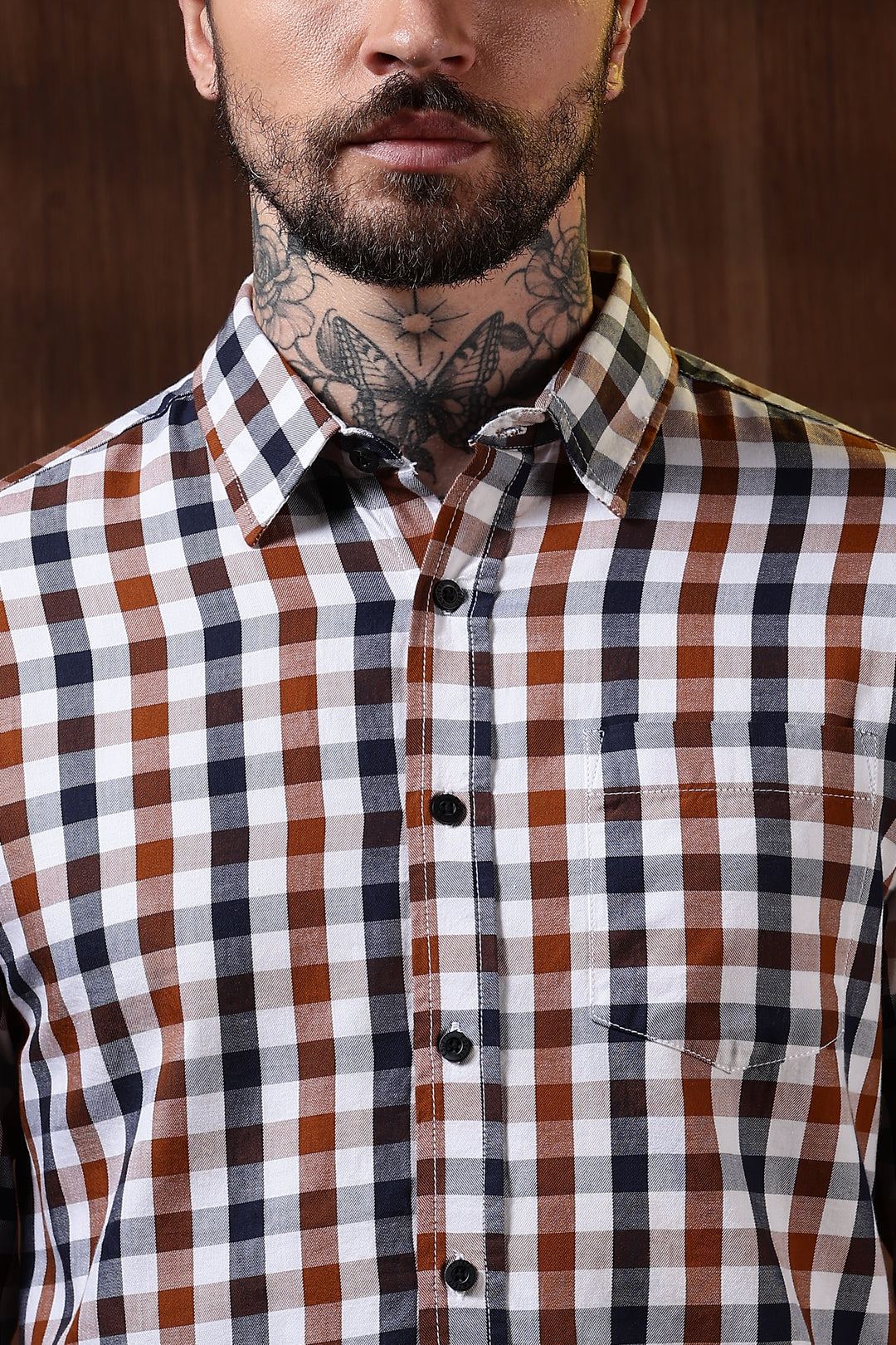 Twill: Brown & White Checks Shirt