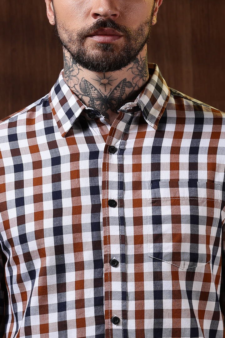 Twill: Brown & White Checks Shirt