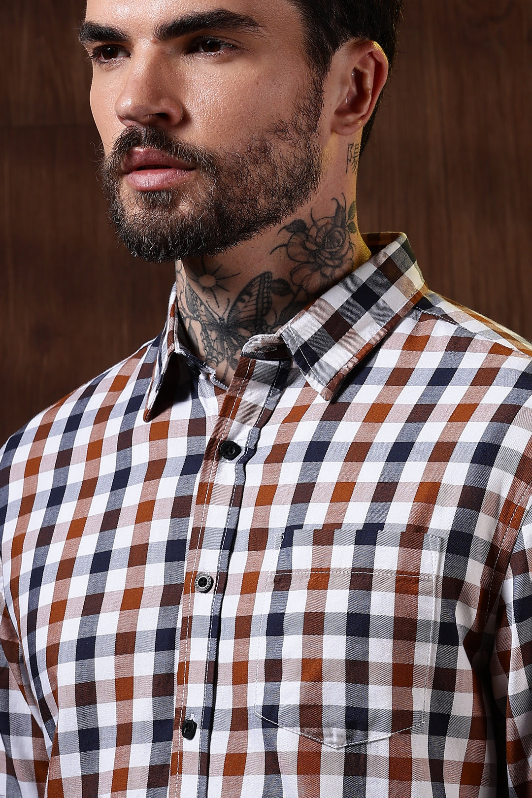 Twill: Brown & White Checks Shirt