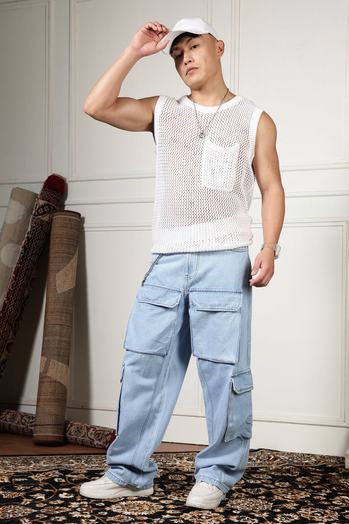 Glacial Blue Baggy Cargo Pants