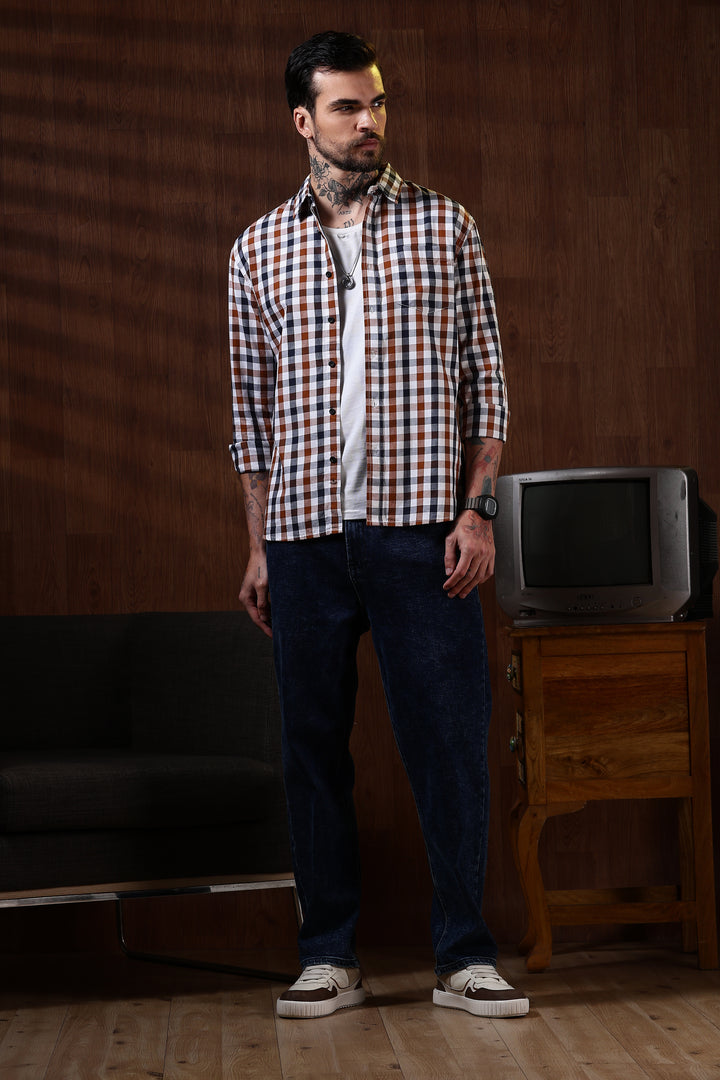 Twill: Brown & White Checks Shirt
