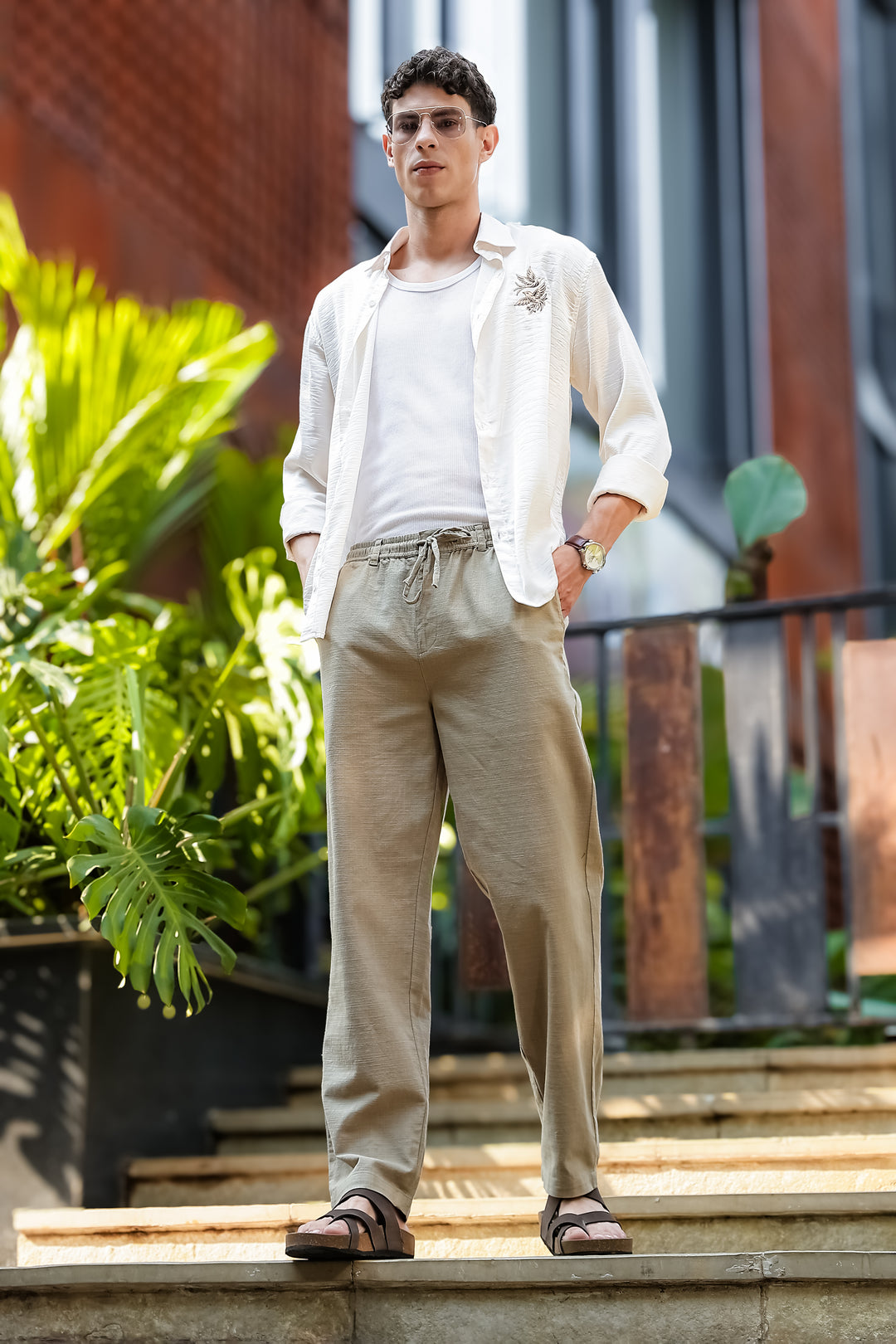 Linen : Ochre Baggy Trousers