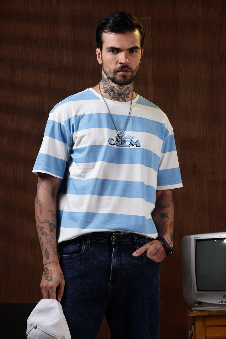 Stay Calm: Blue Stripes Oversized T-shirt