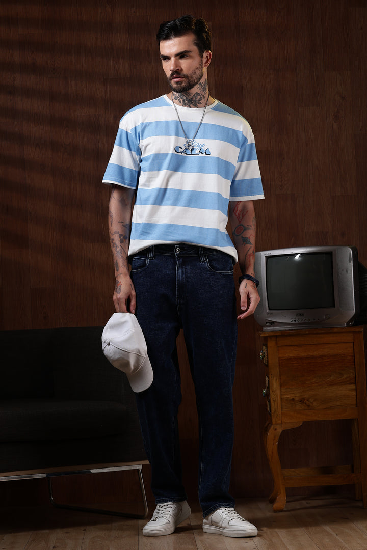 Stay Calm: Blue Stripes Oversized T-shirt