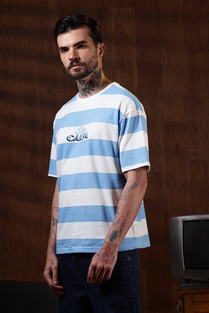 Stay Calm: Blue Stripes Oversized T-shirt