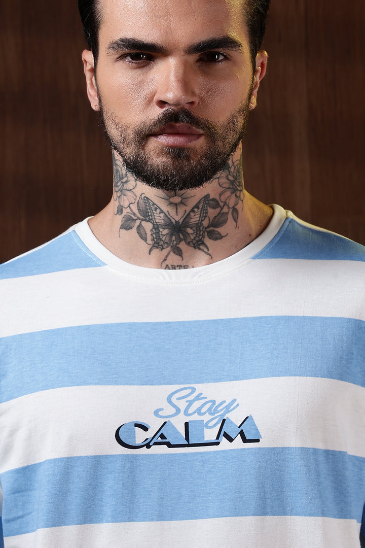 Stay Calm: Blue Stripes Oversized T-shirt