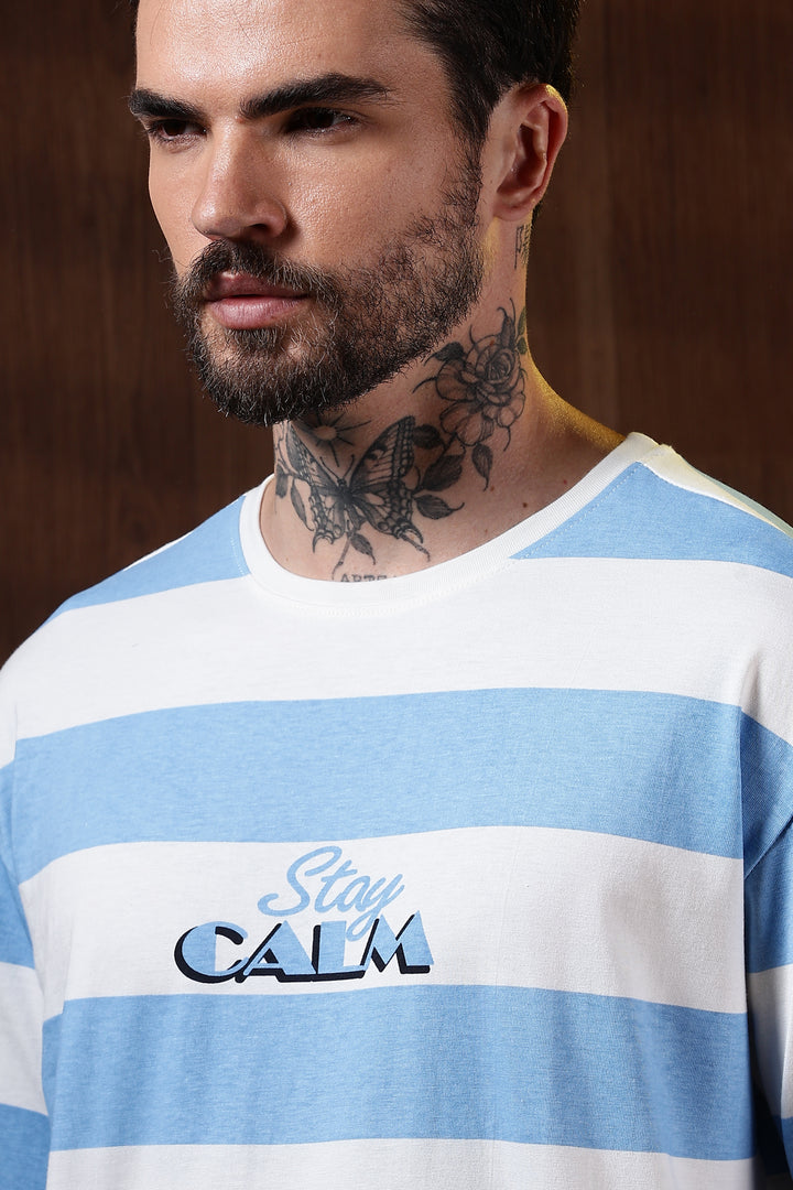 Stay Calm: Blue Stripes Oversized T-shirt